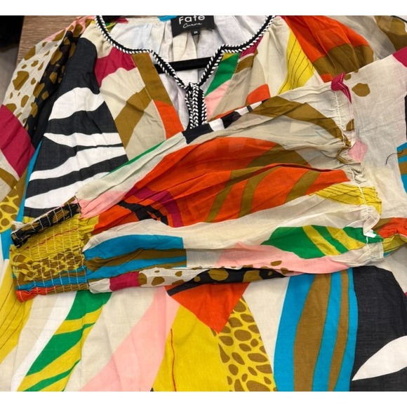 Fate Curve Boutique Peasant Boho Colorful Tunic Top Size 2X - Picture 10 of 11